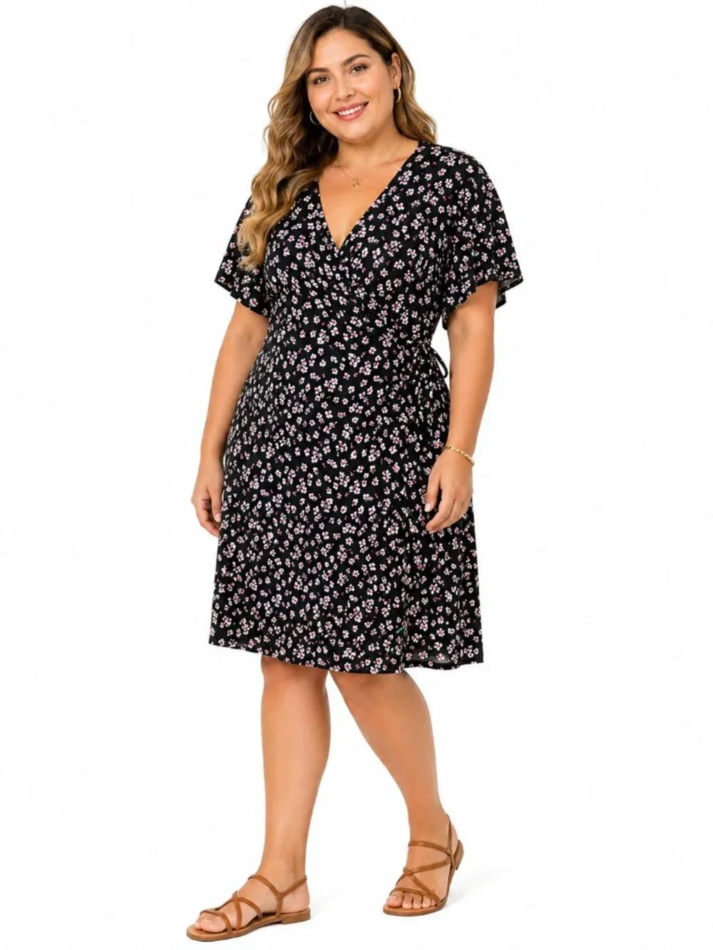 Joe Boxer Women’s Faux Wrap Dress Size 3X Black Pink Floral Knee/Short Soft Knit